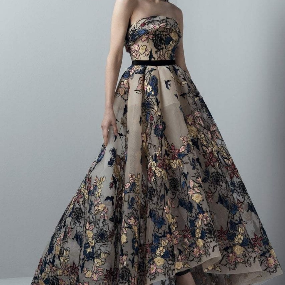 SAIID KOBEISY - 3364 FLORAL STRAPLESS EVENING GOWN